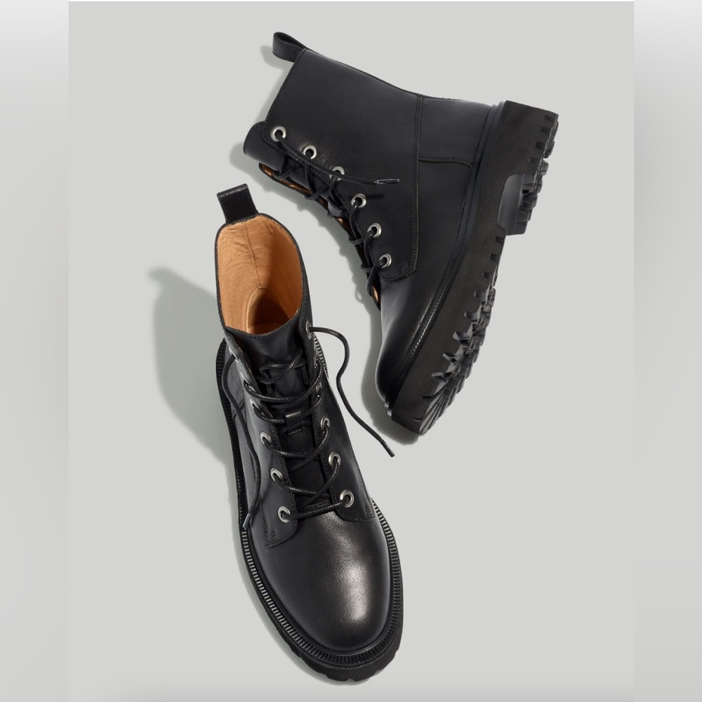 Madewell Rayna Leather Lace-Up Boot, black, 10.5